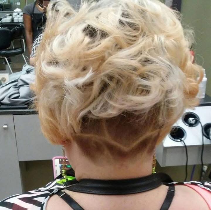 Blonde pixie with undercut design, back view